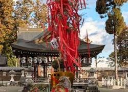 五社神社境内に設置された左義長